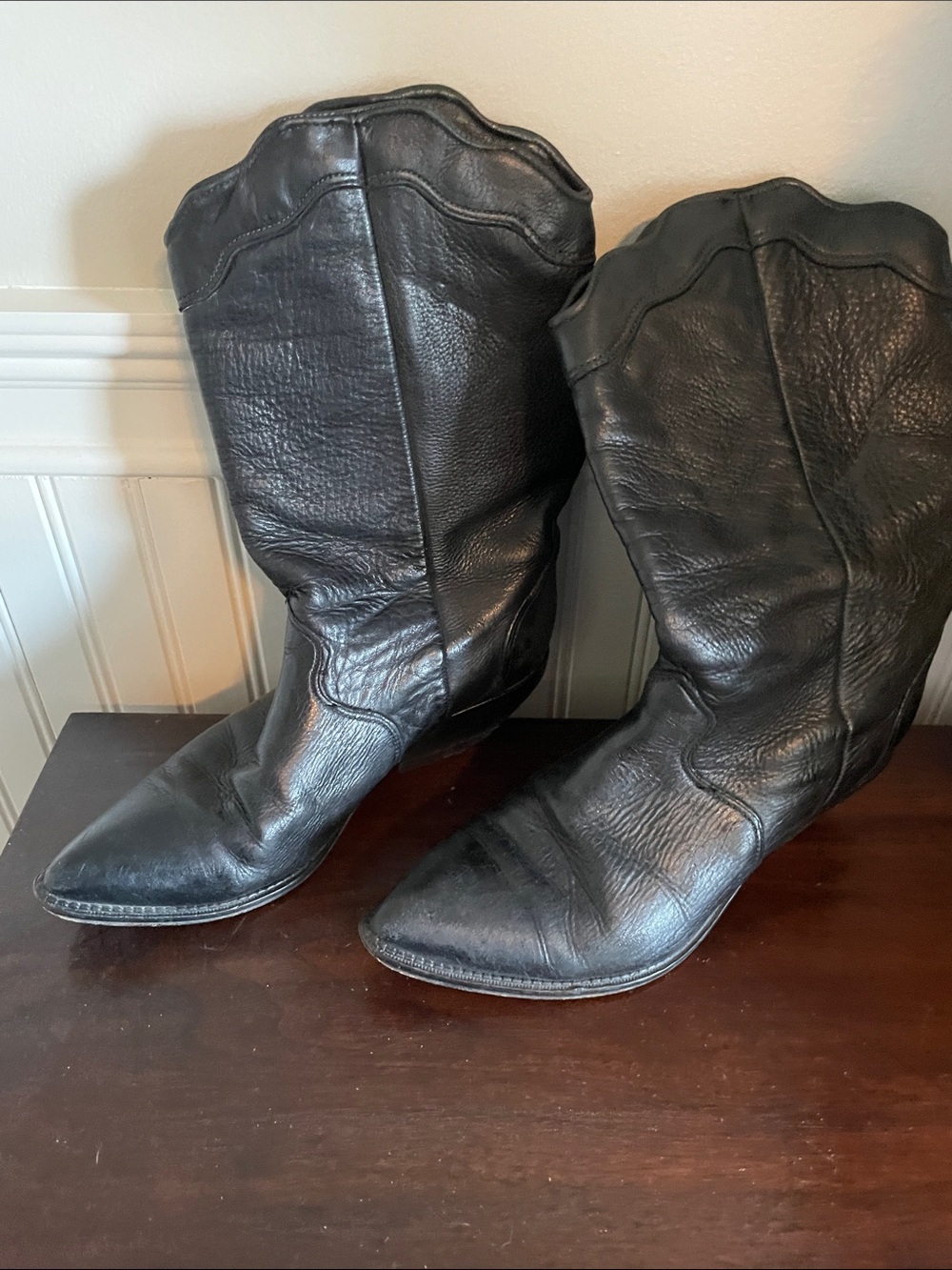 Zodiac Black Leather Western Cowboy Boots